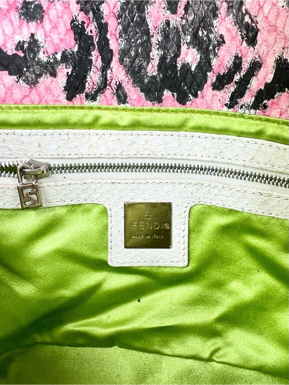 RARE FENDI Upcycled Vintage Mini FF Baguette Bag in Black Pink & Green - Picture 14 of 16
